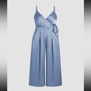 Cider Elegant Satin Jumpsuit in Light Blue